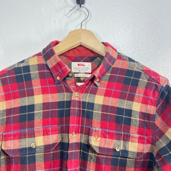 Fjallraven Singi Heavy Flannel Shirt Mens Large Red Plaid Regular Fit Outdoor - Picture 7 of 11
